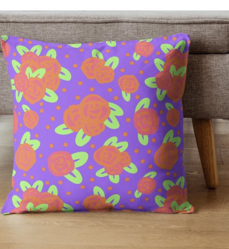 Neon Roses pattern on a throw pillow