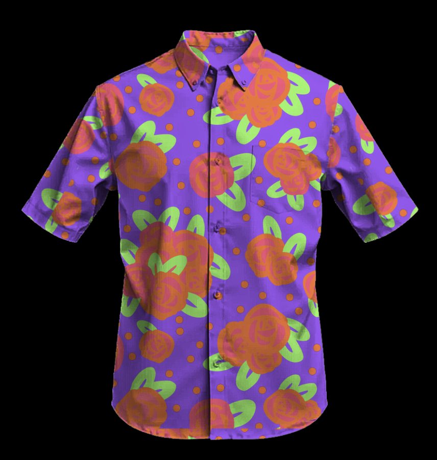 Neon Roses pattern on a button-up shirt