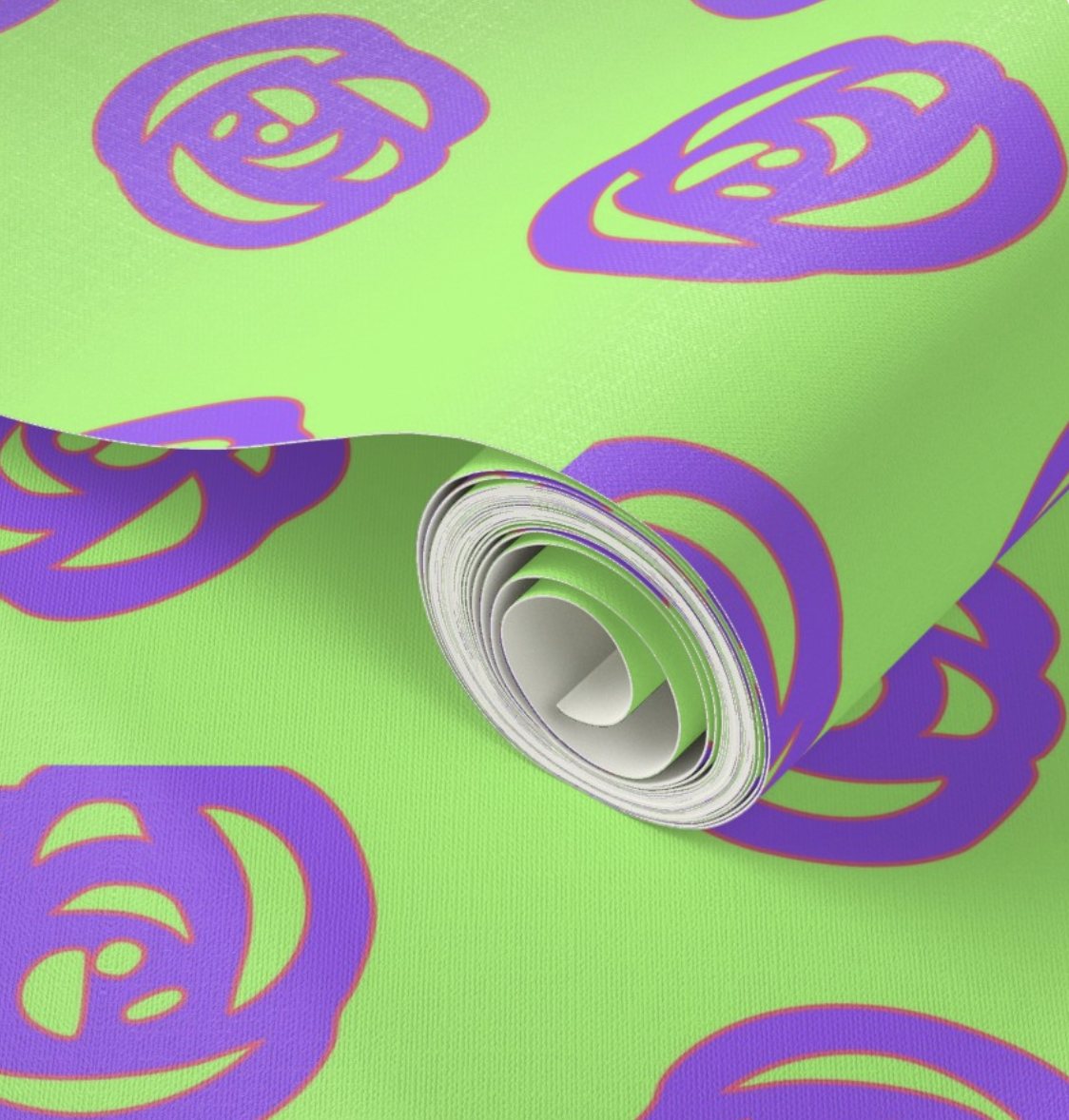 Tossed Loose Roses pattern on a wallpaper roll