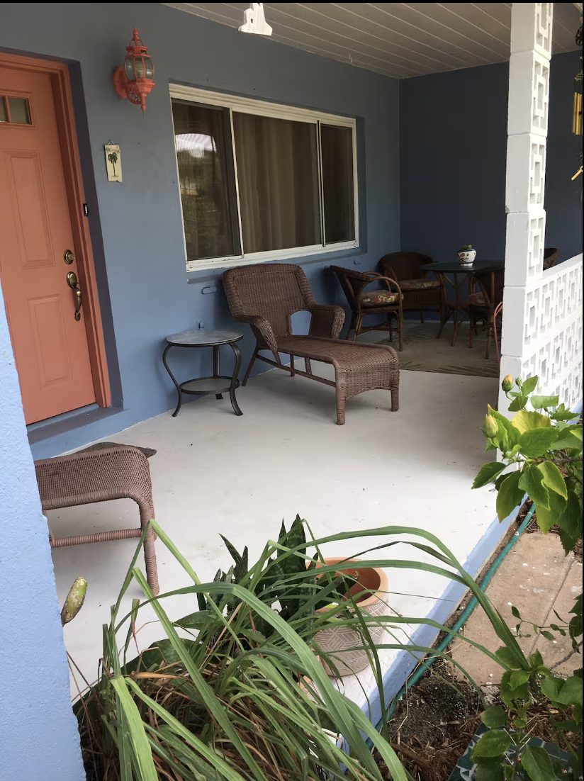 A short term rental front porch before design